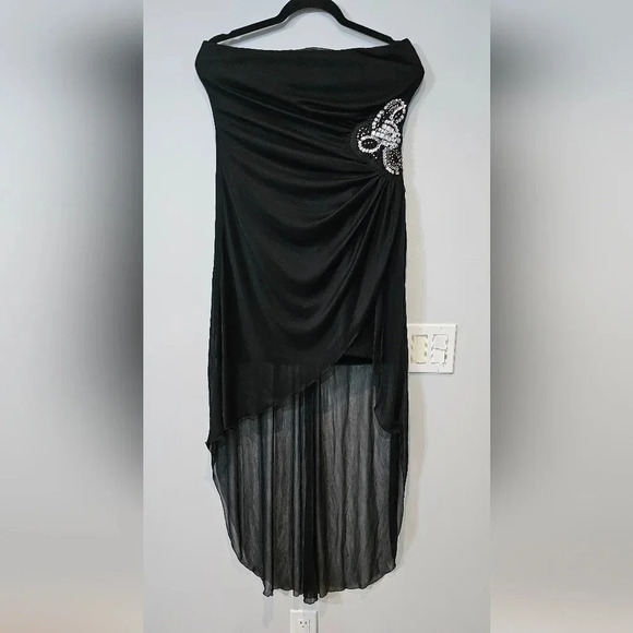 Black Jeweled Elegant Evening Mini Dress with train attached - Picture 6 of 6